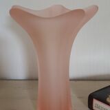 Vintage frosted pink glass corolla vase