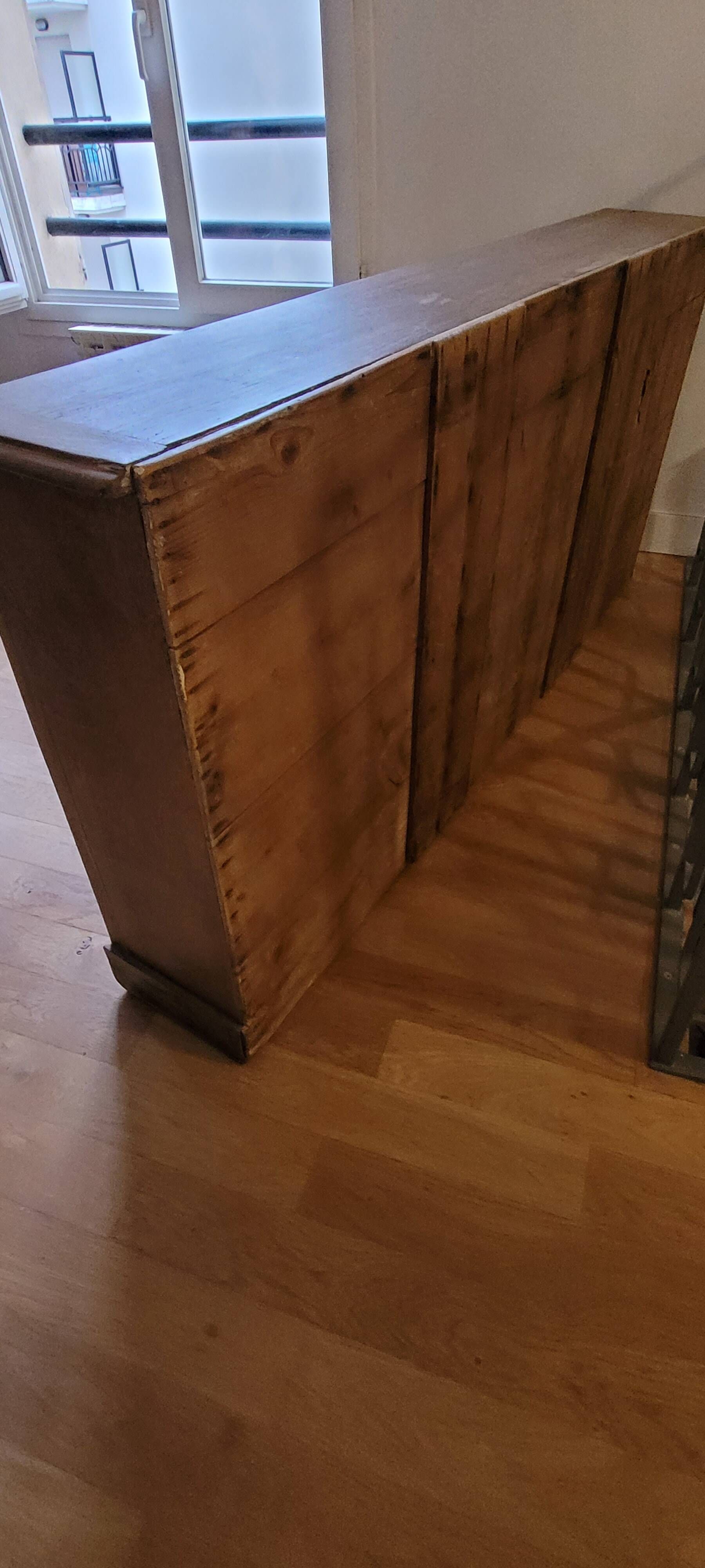 Antique workshop furniture in solid oak, 14 drawers