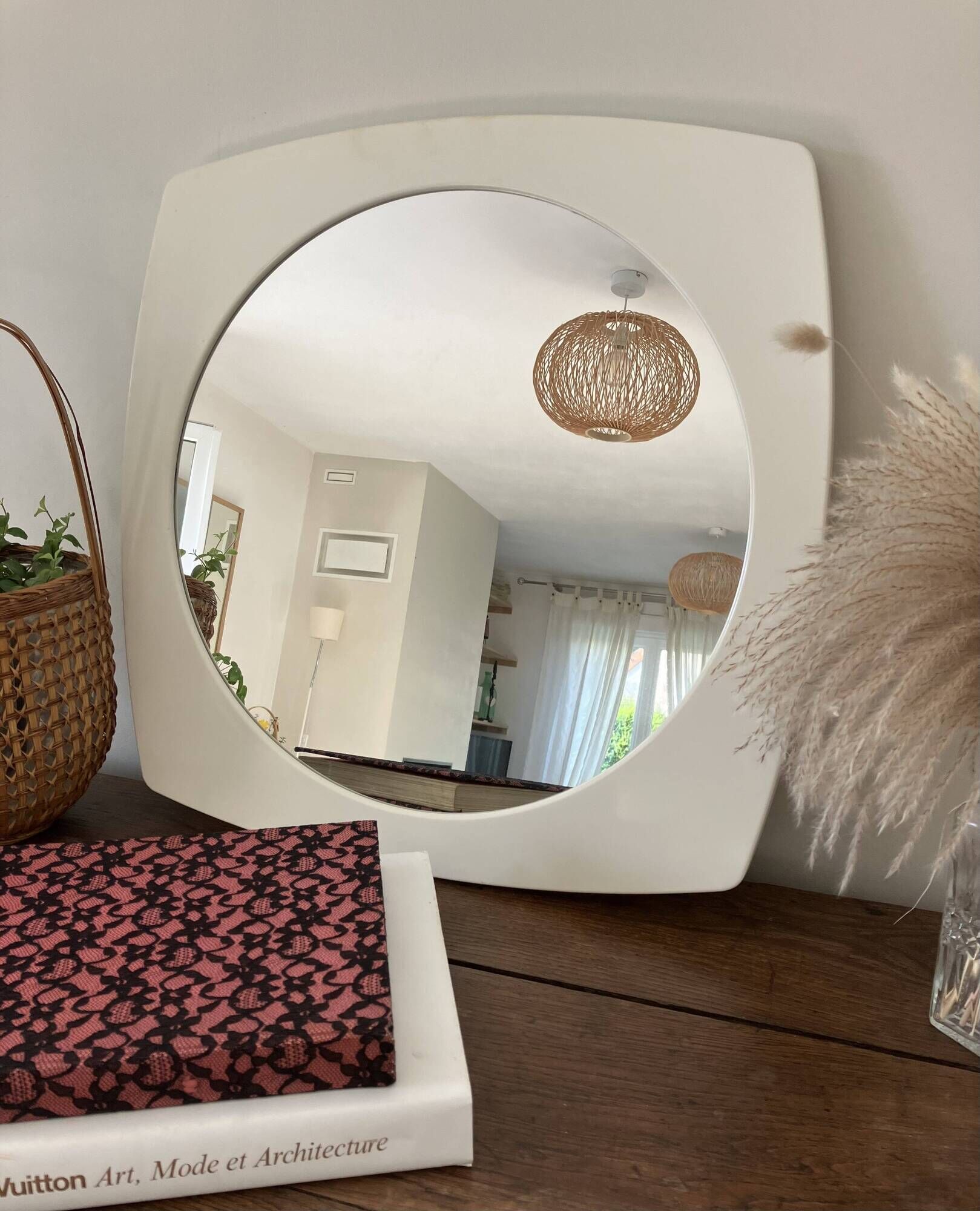 Vintage 70s-Magnificent white square mirror-Syla
