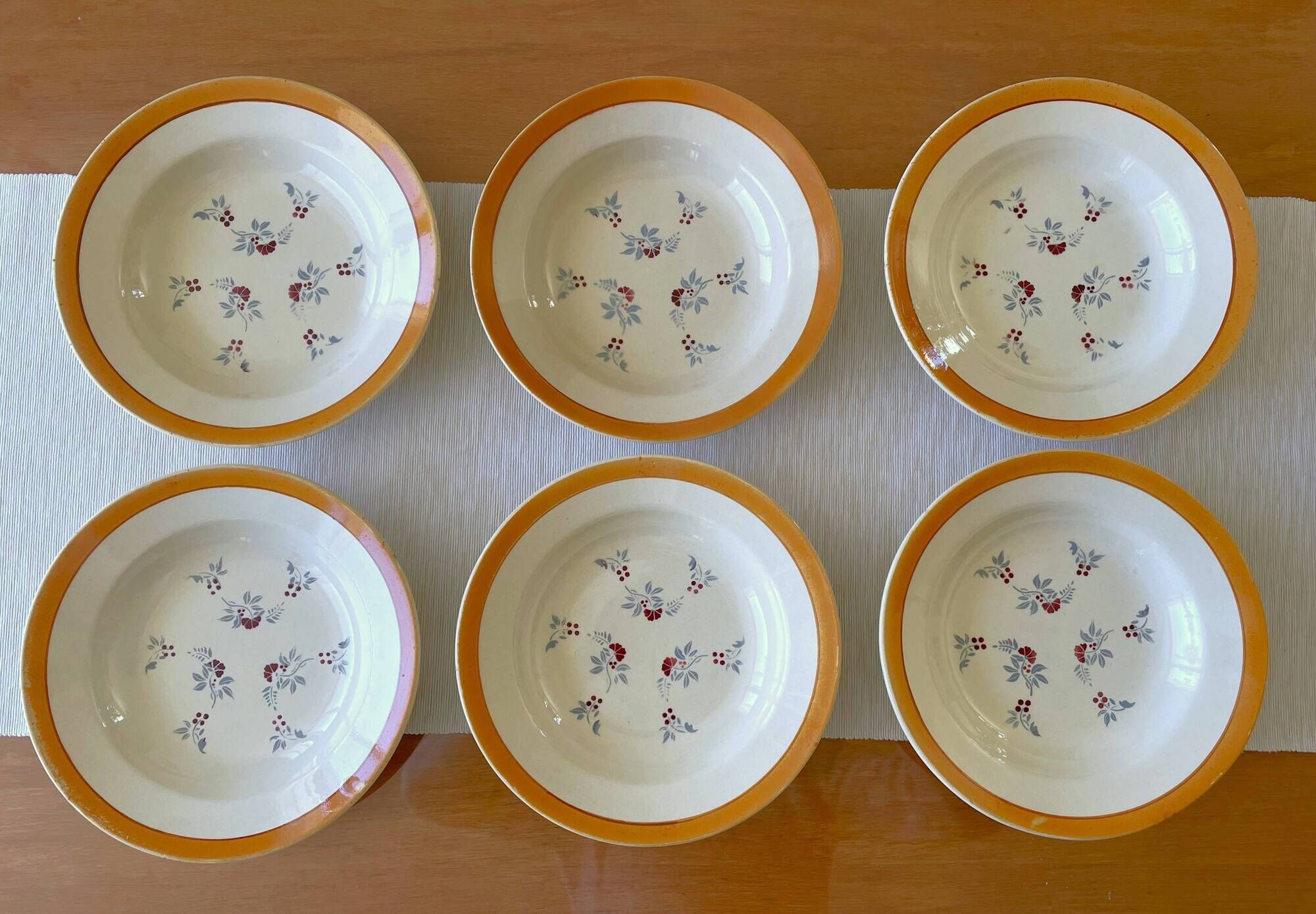 6 antique deep plates in pexonne faience (lorraine)