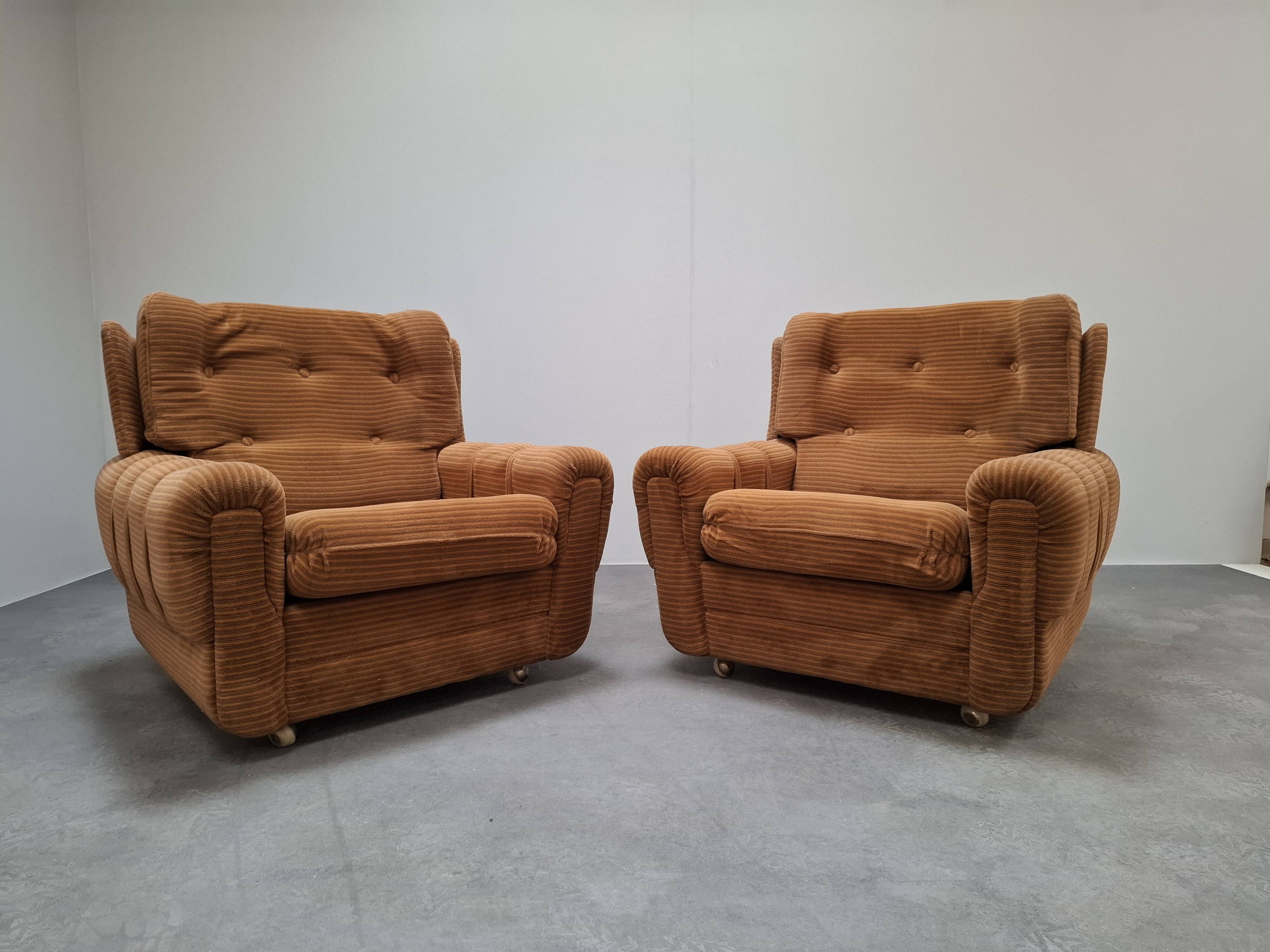 Pair of Czech TON Armchairs, 1985, Mid-Century Upholstered Lounge Chairs