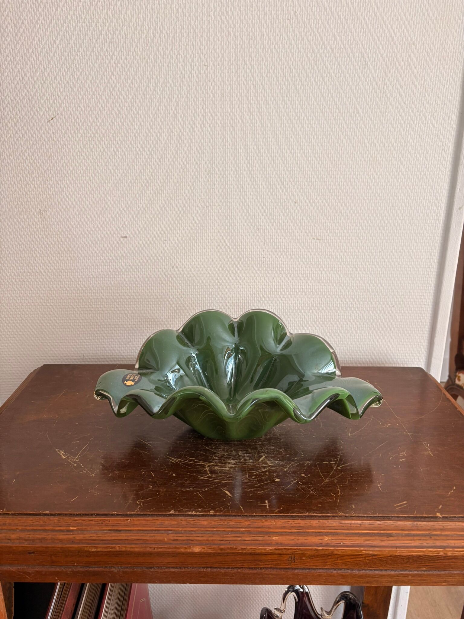 Corolla Cup Empty Pocket Bowl Murano Style Green Crystal