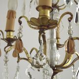 French vintage brass glass crystal 4 light chandelier with Murano droplets 4991