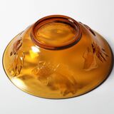 Vintage Amber Glass Bowl with Embossed Fish Pattern / Czech Repulic / 1980s