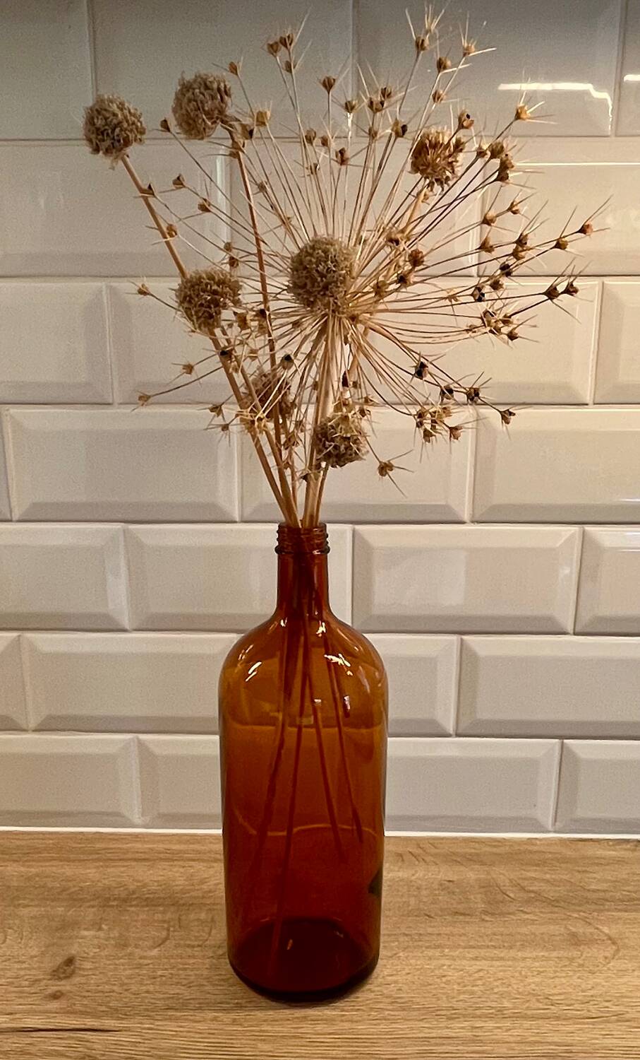 Amber glass bottle vase
