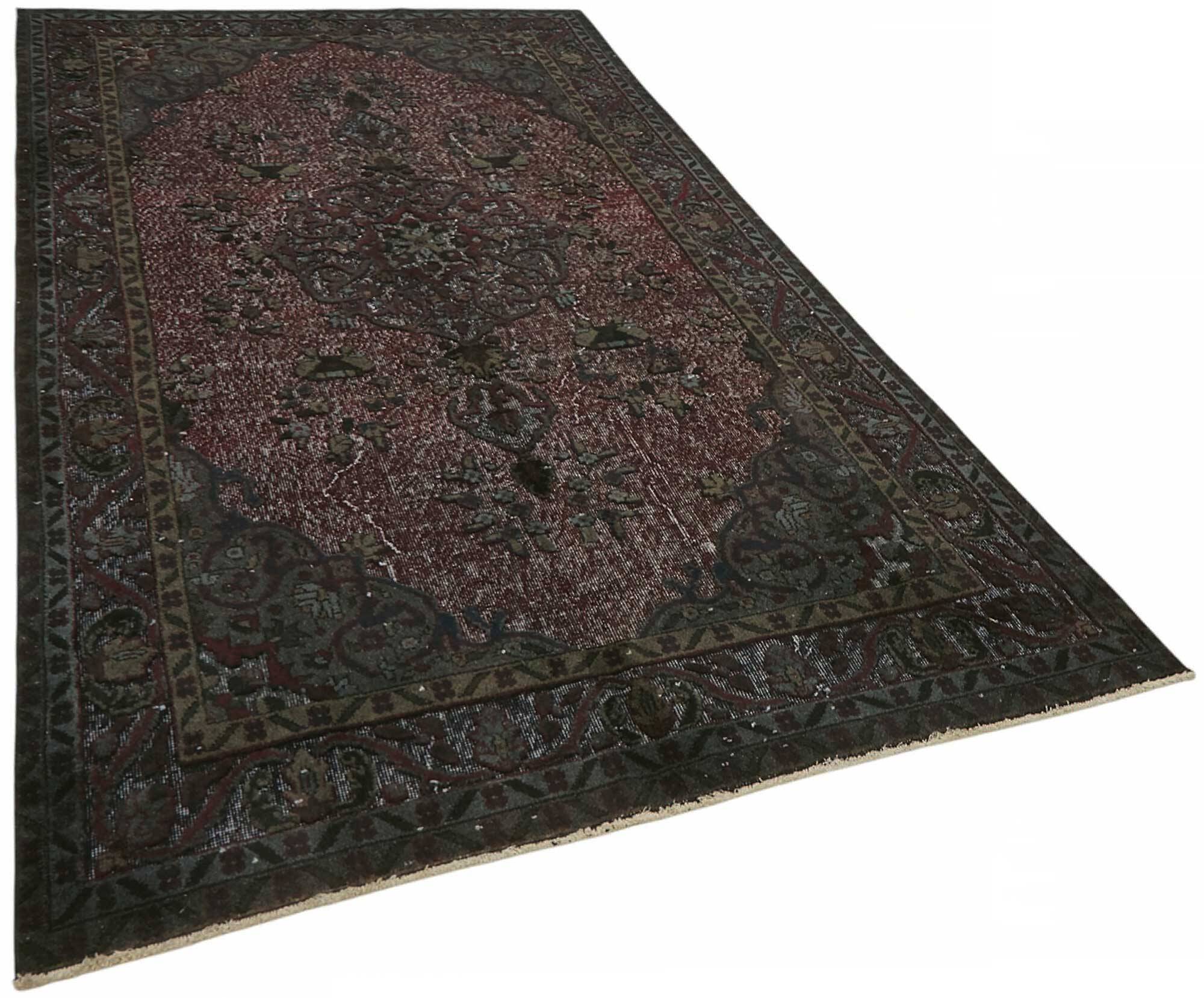 Overdyed Wool Vintage Handmade Carved Rug 166 cm x 305 cm