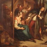 English painting oil on canvas genre scene from 18th century
