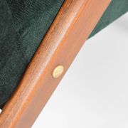 Fauteuil compas restauré, tissu vert forêt, bois de teck, 1960