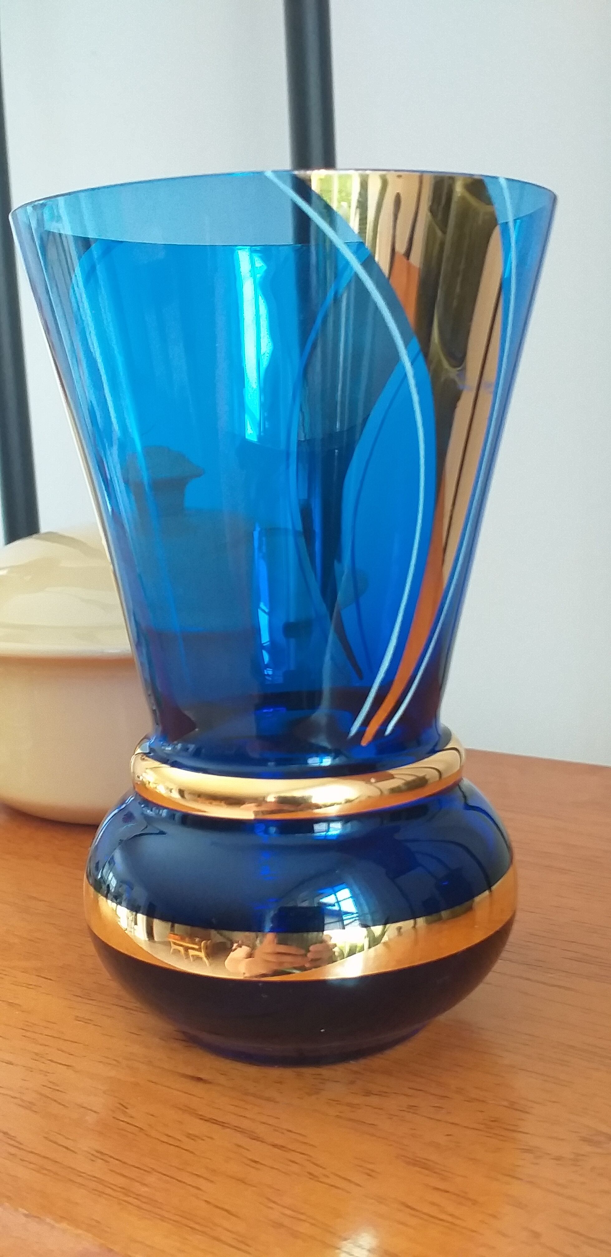 Vase boom bleu et or