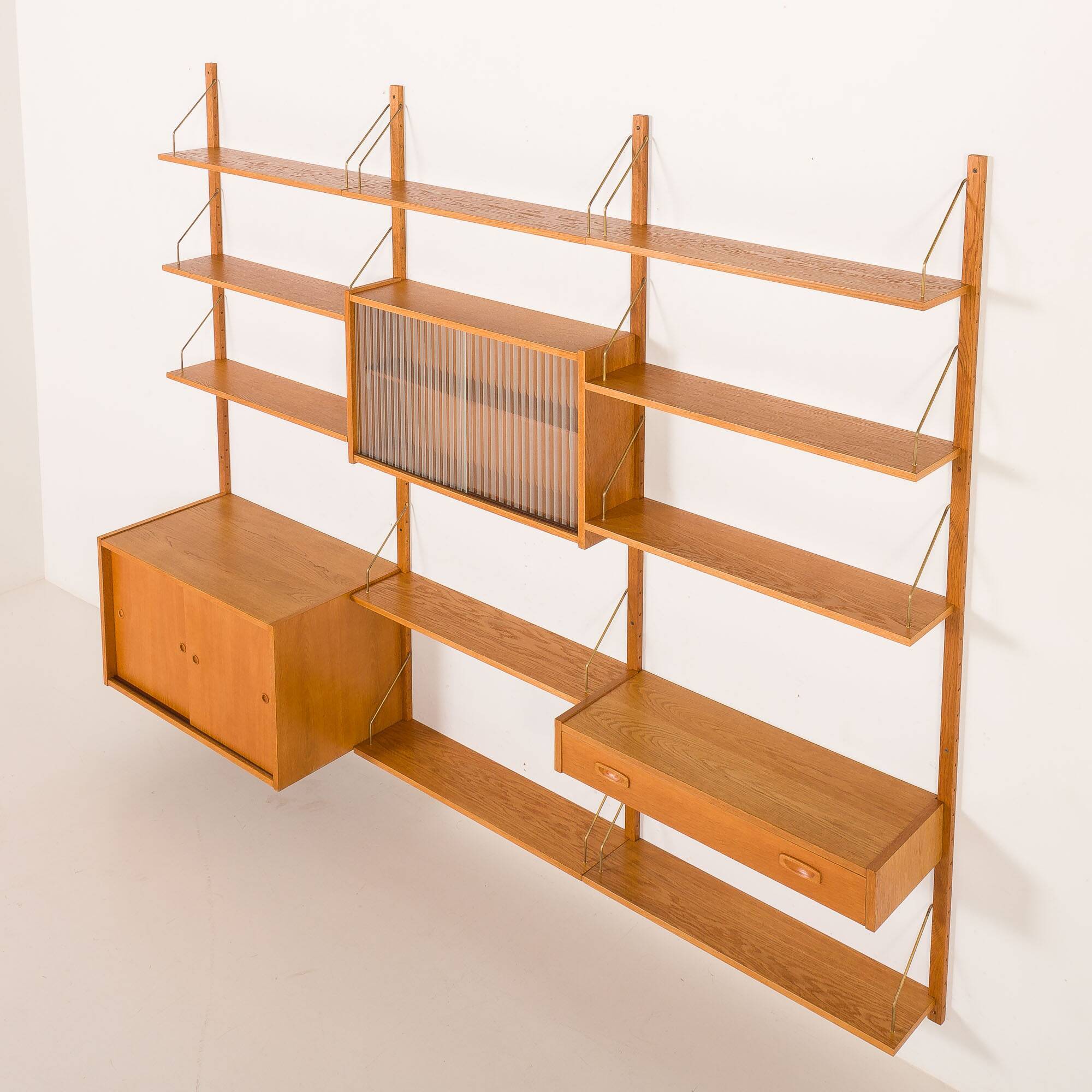 Scandinavian oak wall unit by PS System, Randers, Denmark, 1970s