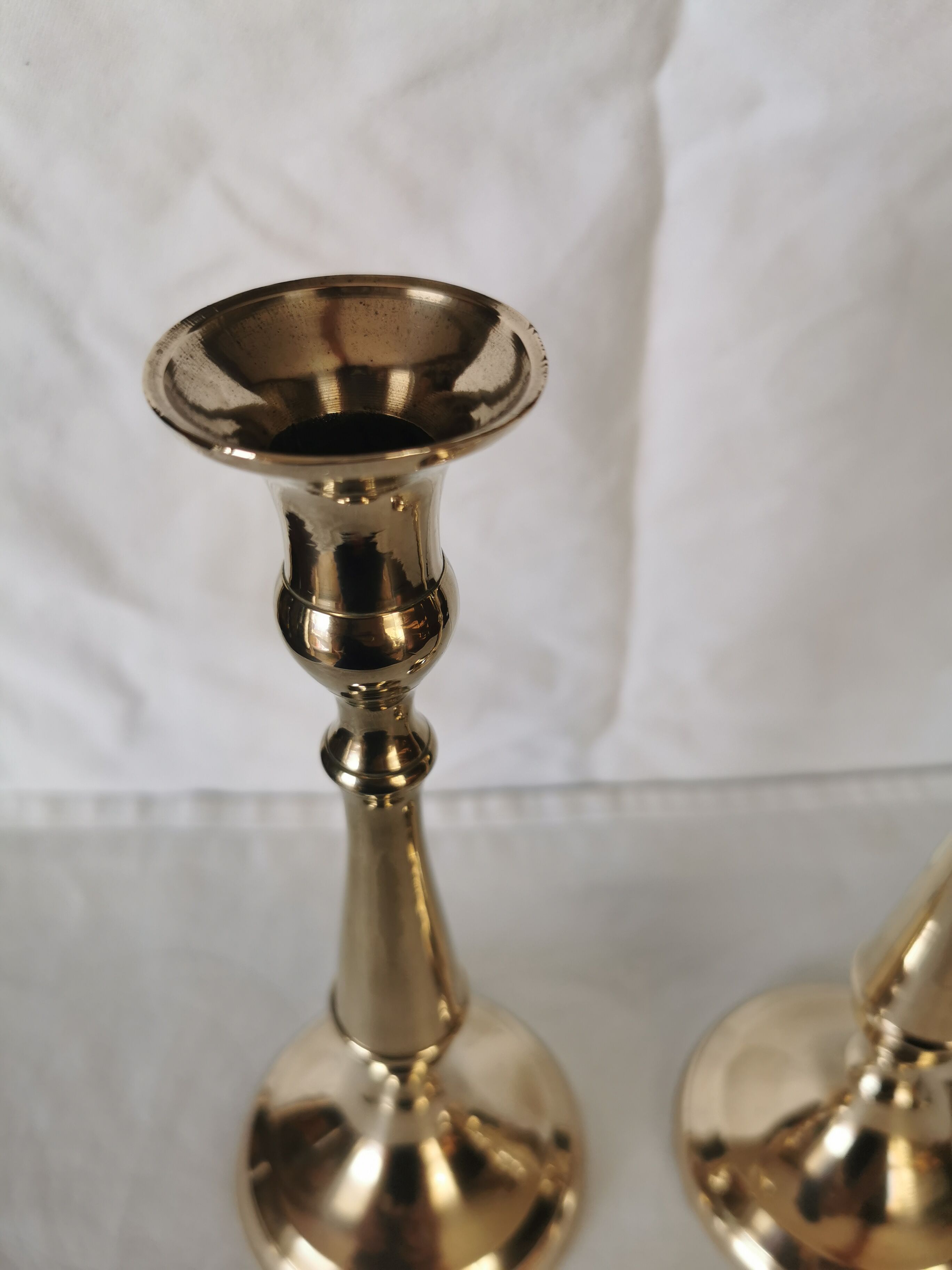 3 Old candle holders in solid golden brass