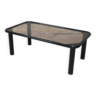 Table basse tubulaire noire et verre fumé Yves Boutboul