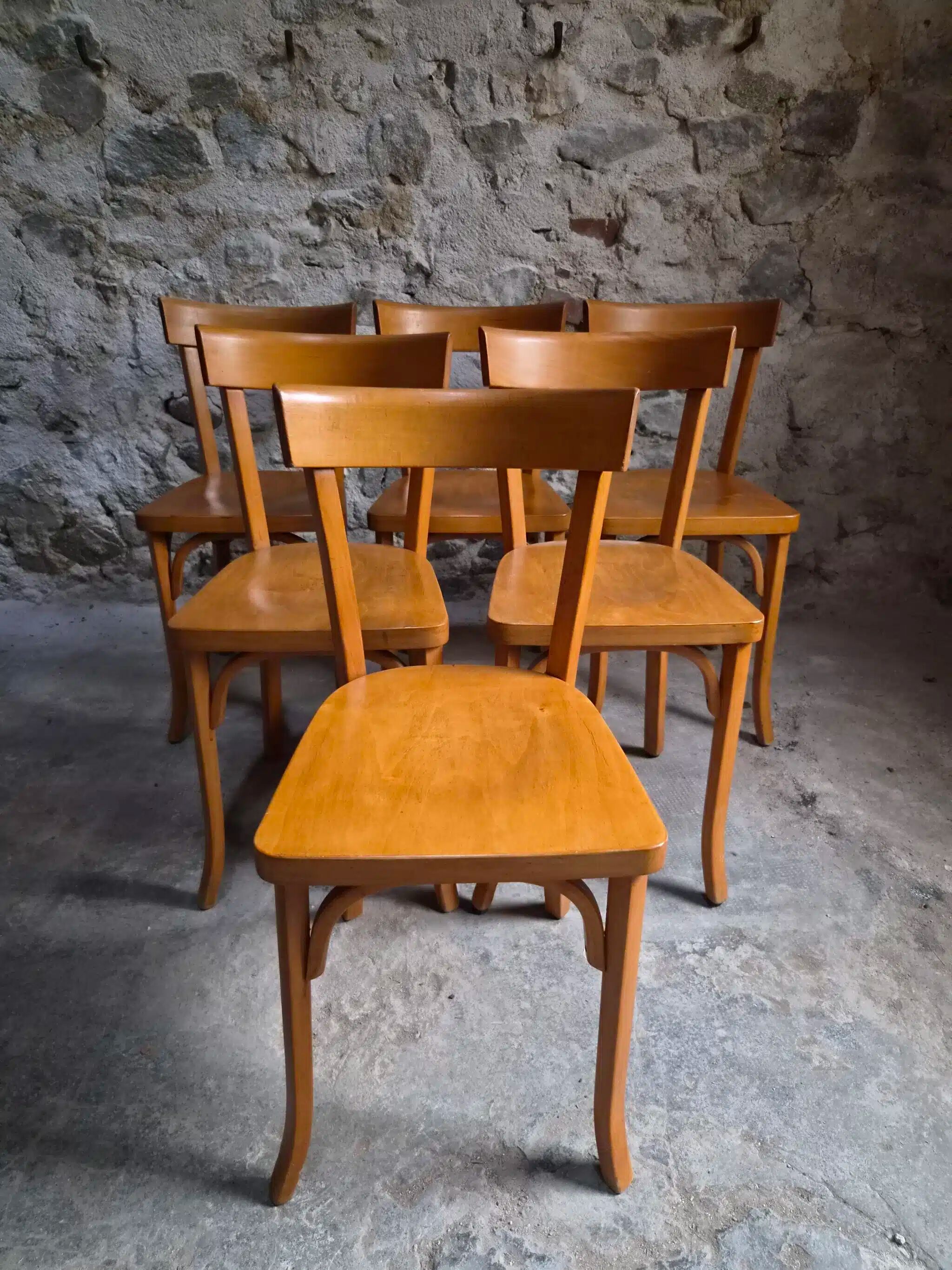 Set of six Baumann bistro chairs, France, 1950s