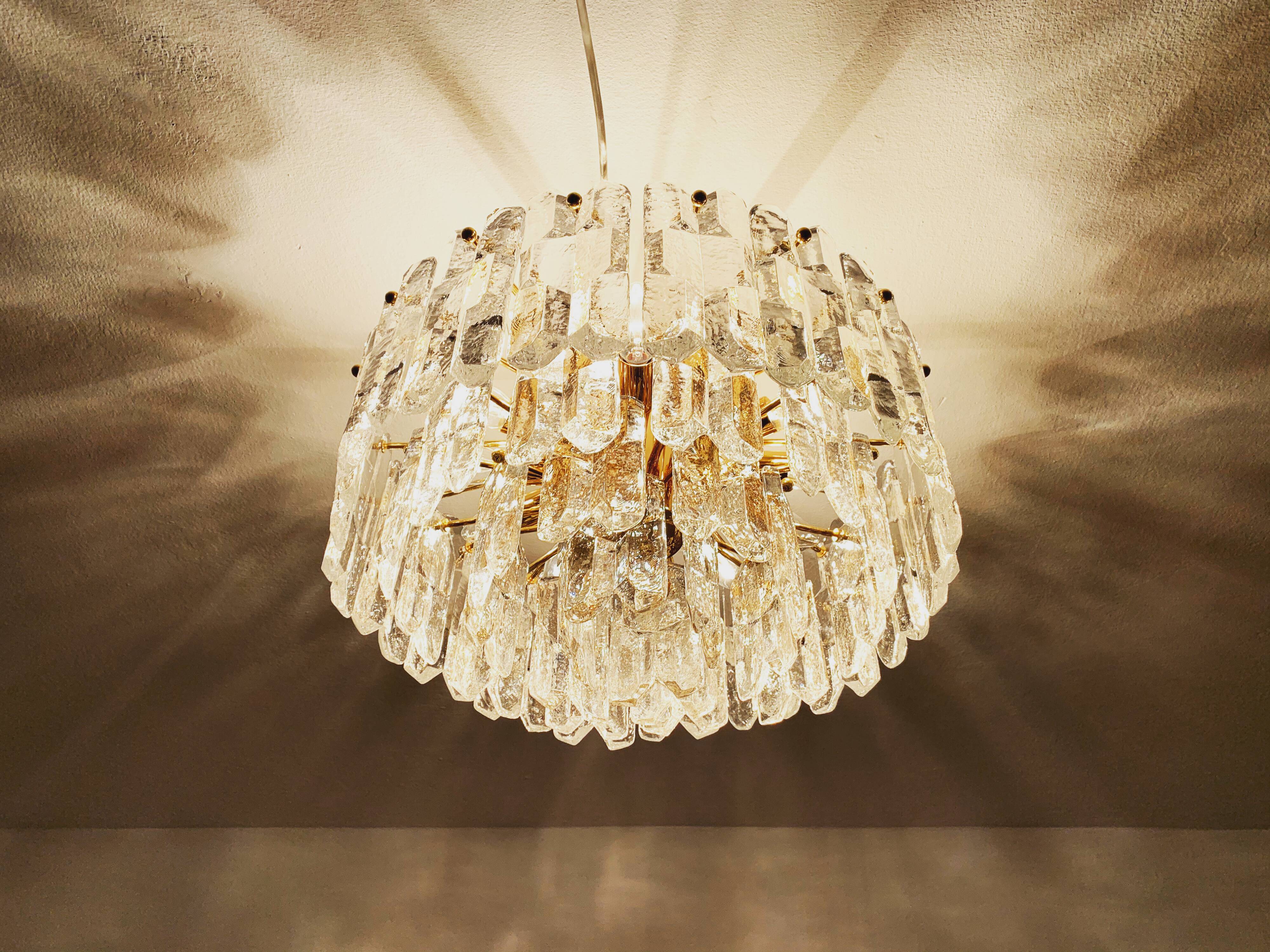 Gilded ice glass ceiling chandelier by J.T. Kalmar
