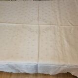 Ancienne nappe lin damassée beige 160 × 180 cm + 12 serviettes