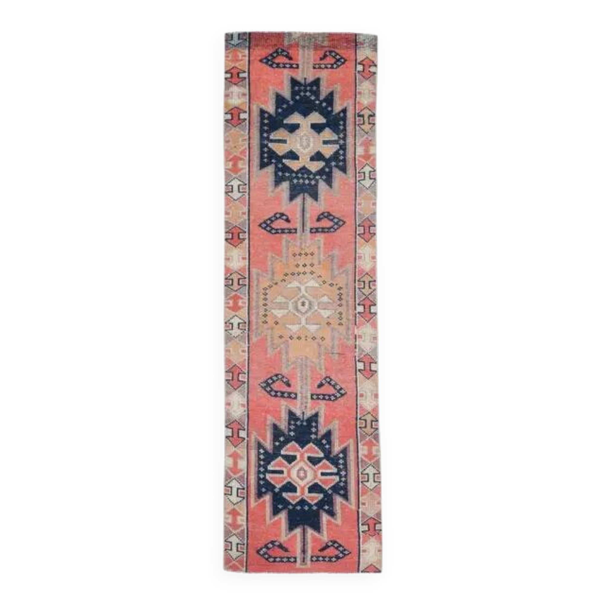 1970s Turkish Oushak Handmade Wool Cotton Pink Runner Rug 82x285