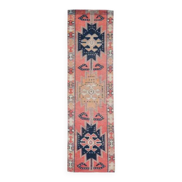 1970s Turkish Oushak Handmade Wool Cotton Pink Runner Rug 82x285