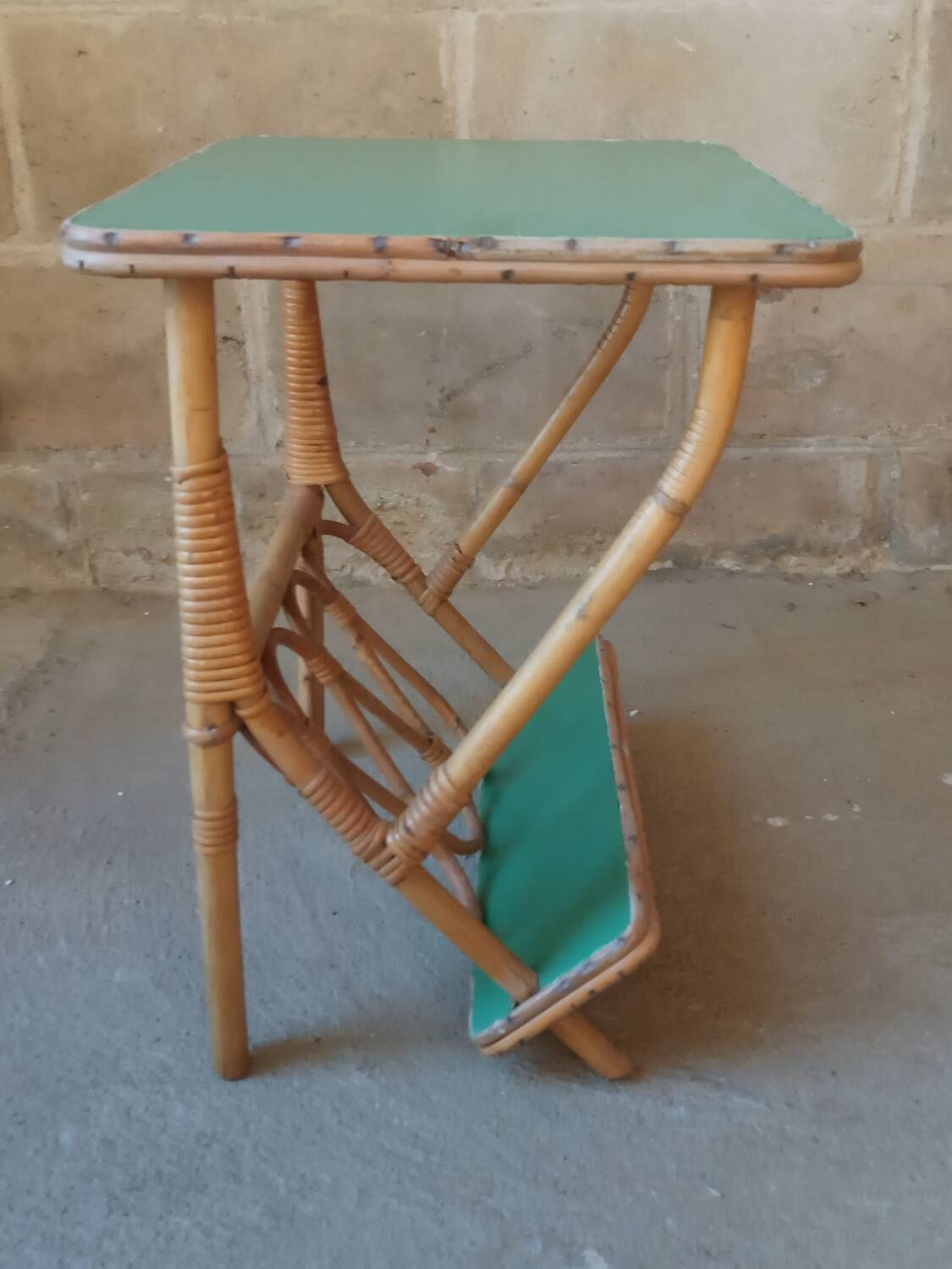 Rattan side table, magazine rack