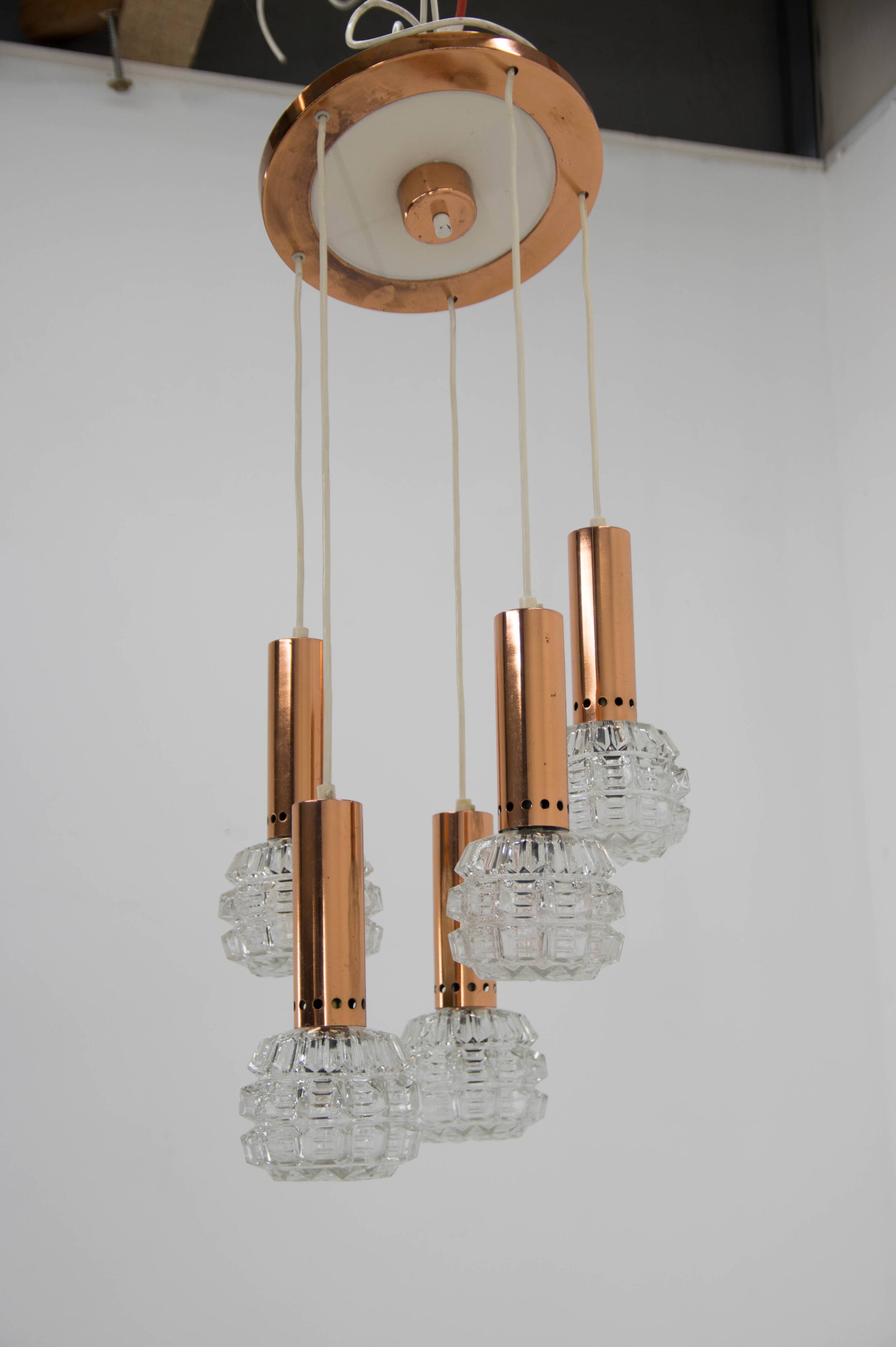 Mid-century Copper and Glass Chandelier, 1970s