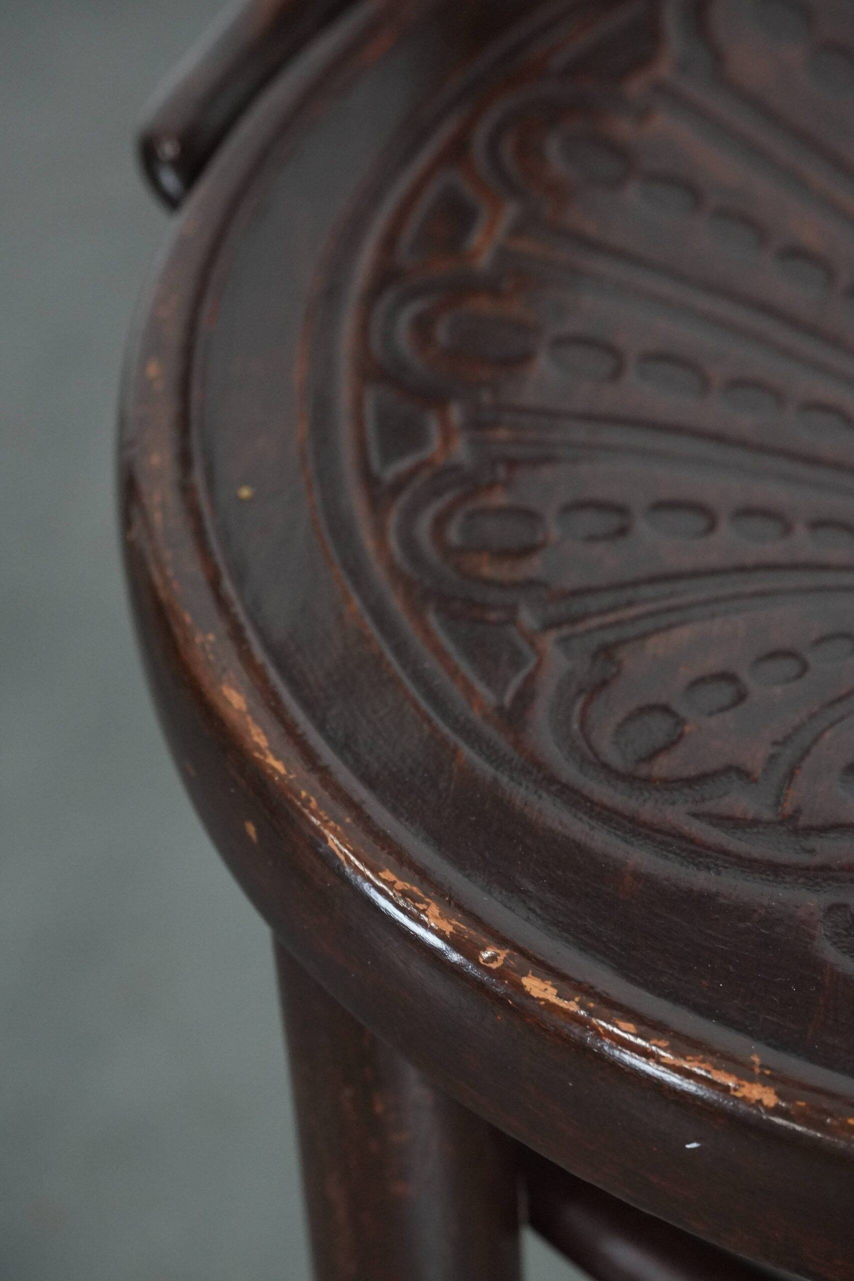 Set of five vintage wooden Cosmos bistro design chairs with stunning detail