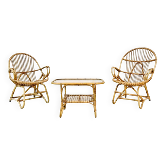 Vintage Bamboo Garden Set by Dirk van Sliedrecht for  Rohé Noordwolde,70s.