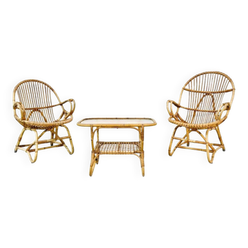 Vintage Bamboo Garden Set by Dirk van Sliedrecht for  Rohé Noordwolde,70s.