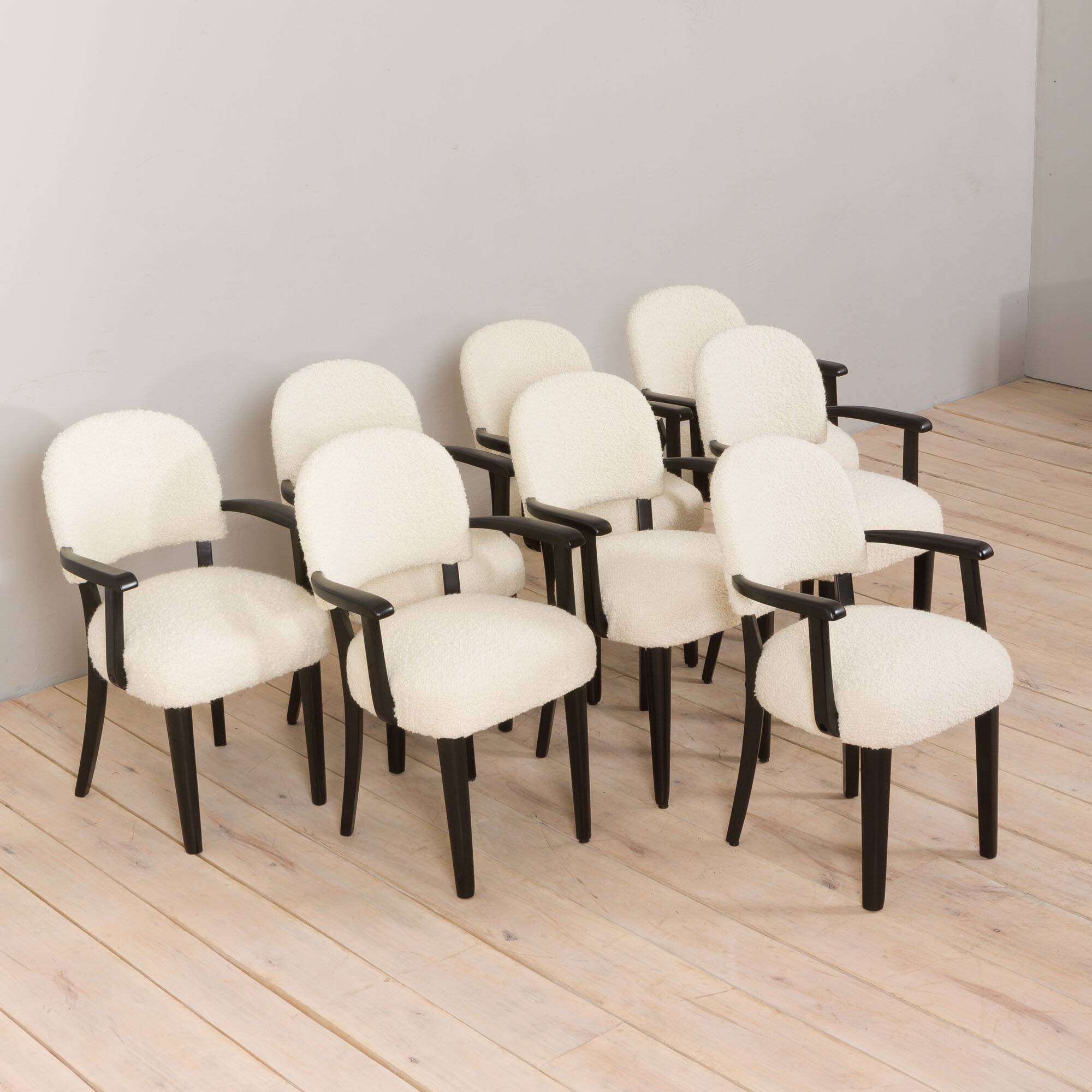 Set of eight dining Paris hotel chairs by Thonet, France 1950s