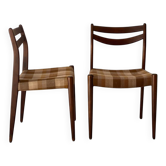 2 chaises scandinaves vintage en teck et tissu écossais d’origine