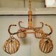 Vintage rattan chandelier 60s 4 branches