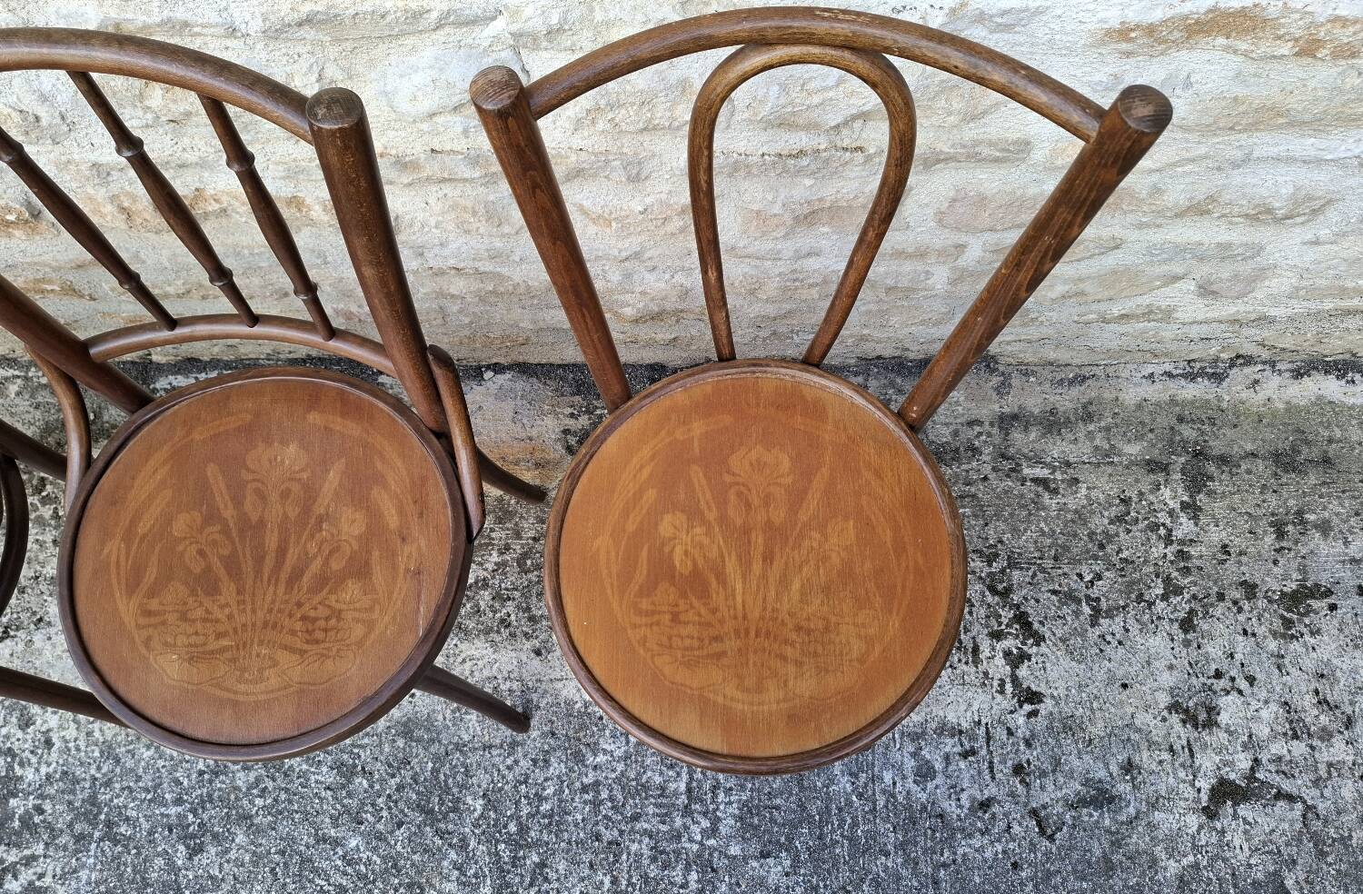 6 mismatched bistro chairs