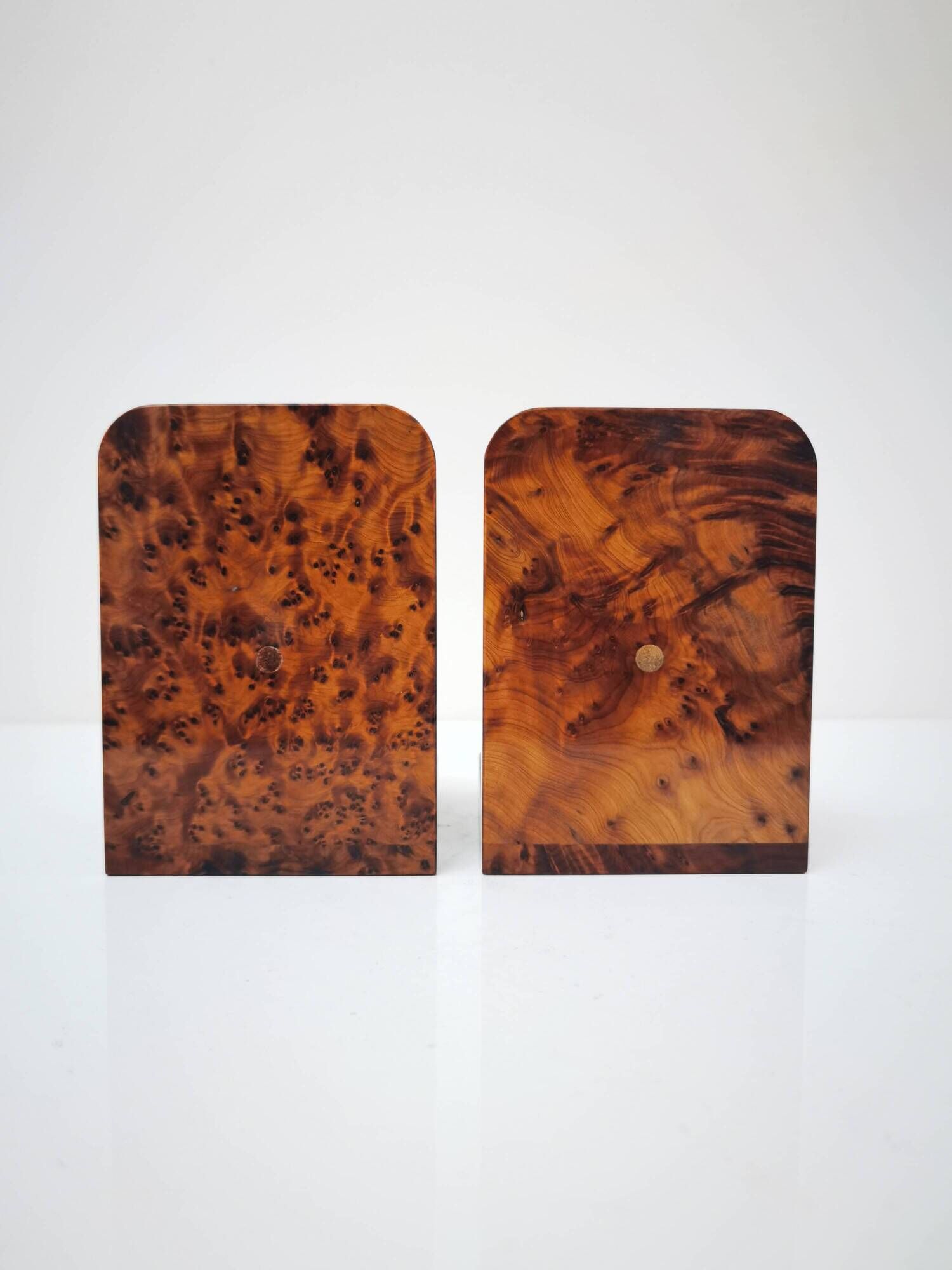Serre-livres Art déco en bois de loupe polie