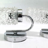 Pair of 1970 chrome metal wall light and molded glass globes.