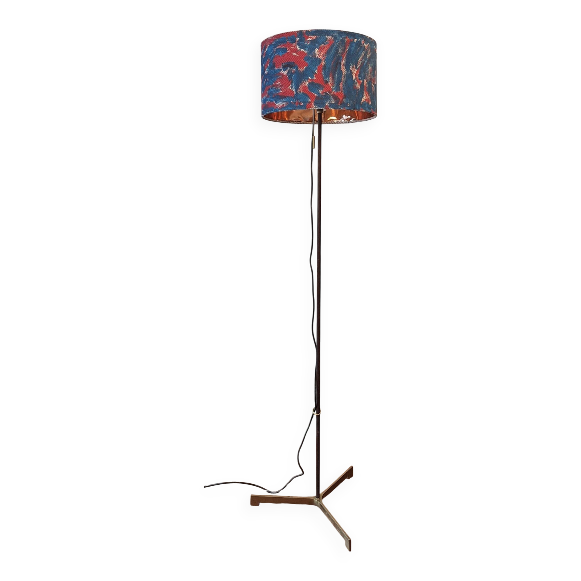 Danish adjustable teak floor lamp with tripod brass foot, 1960s