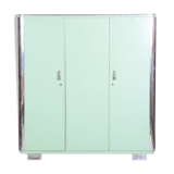 Turquoise Bauhaus three door wardrobe made in 1930s Czechia by Vichr a spol.