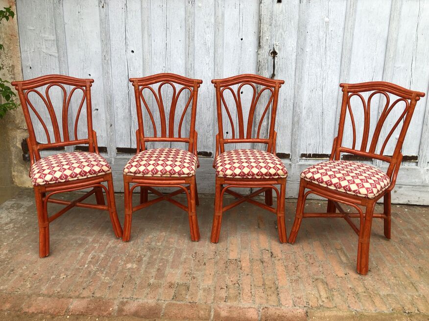 4 chaises bambou et cuir Roche Bobois 1960 | Selency