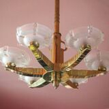 art deco suspension, 6-light Ezan glass globe chandelier, art deco bronze chandelier