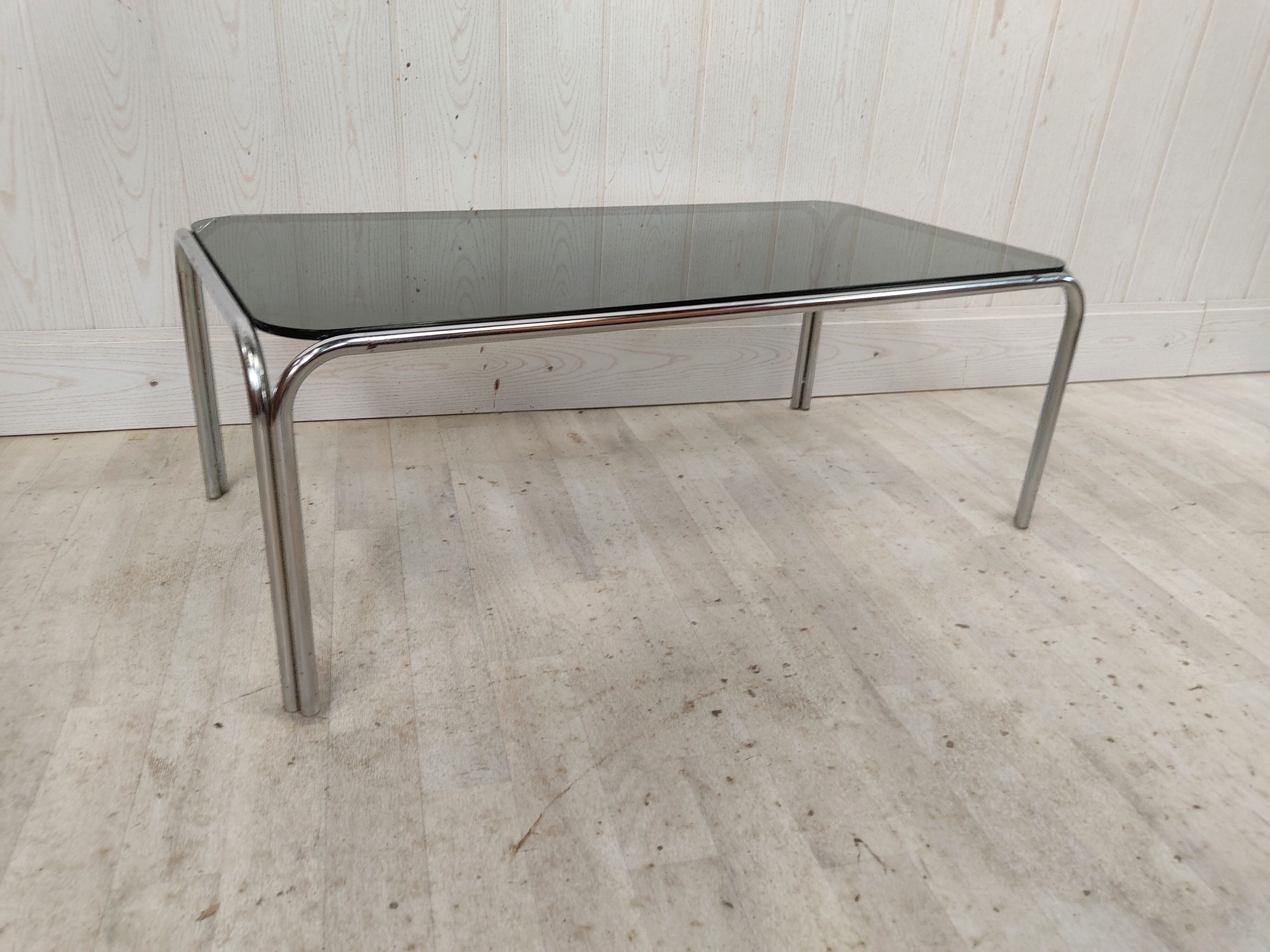 Vintage coffee table chrome and smoked glass
