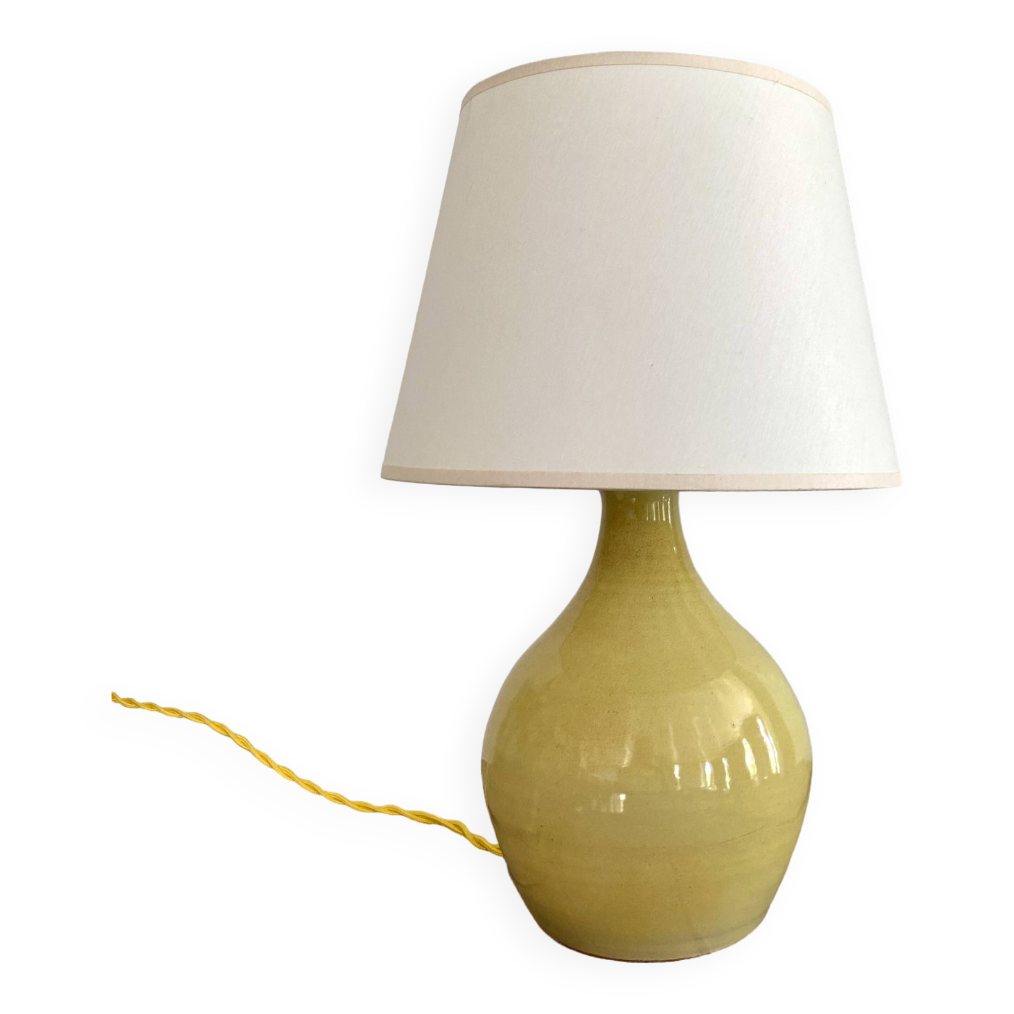 Lampe céramique, câble tressé neuf 2M, abat-jour tissu