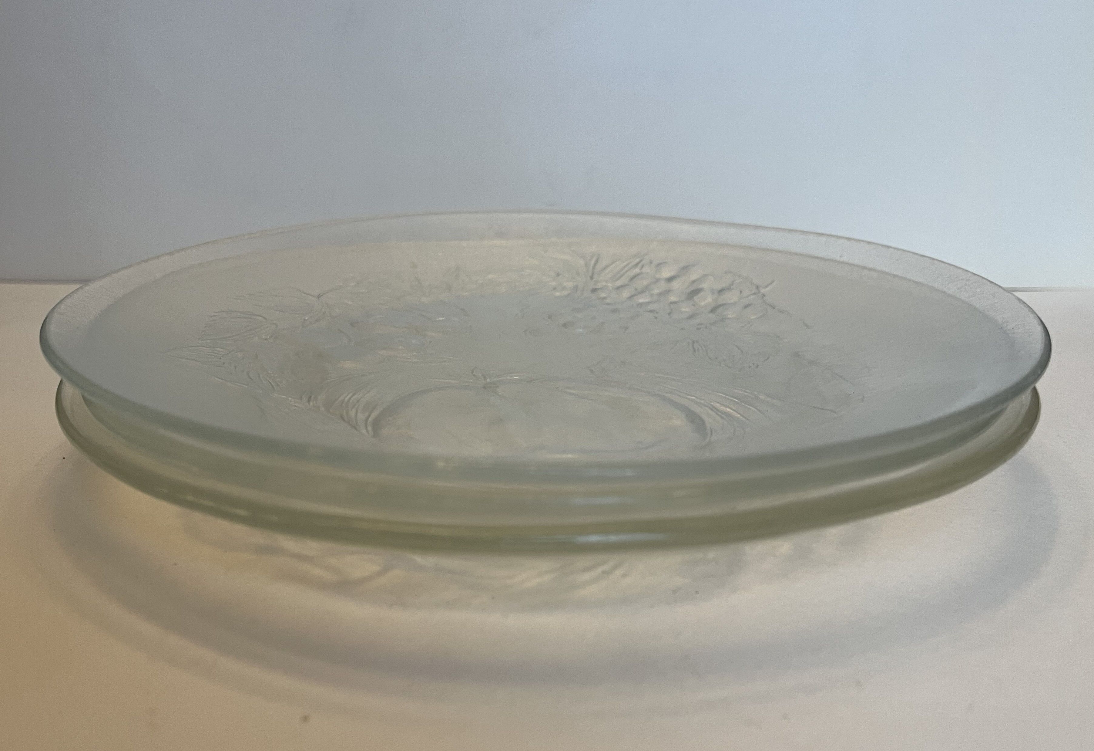 3 Glass plates decorated with fruit in relief
