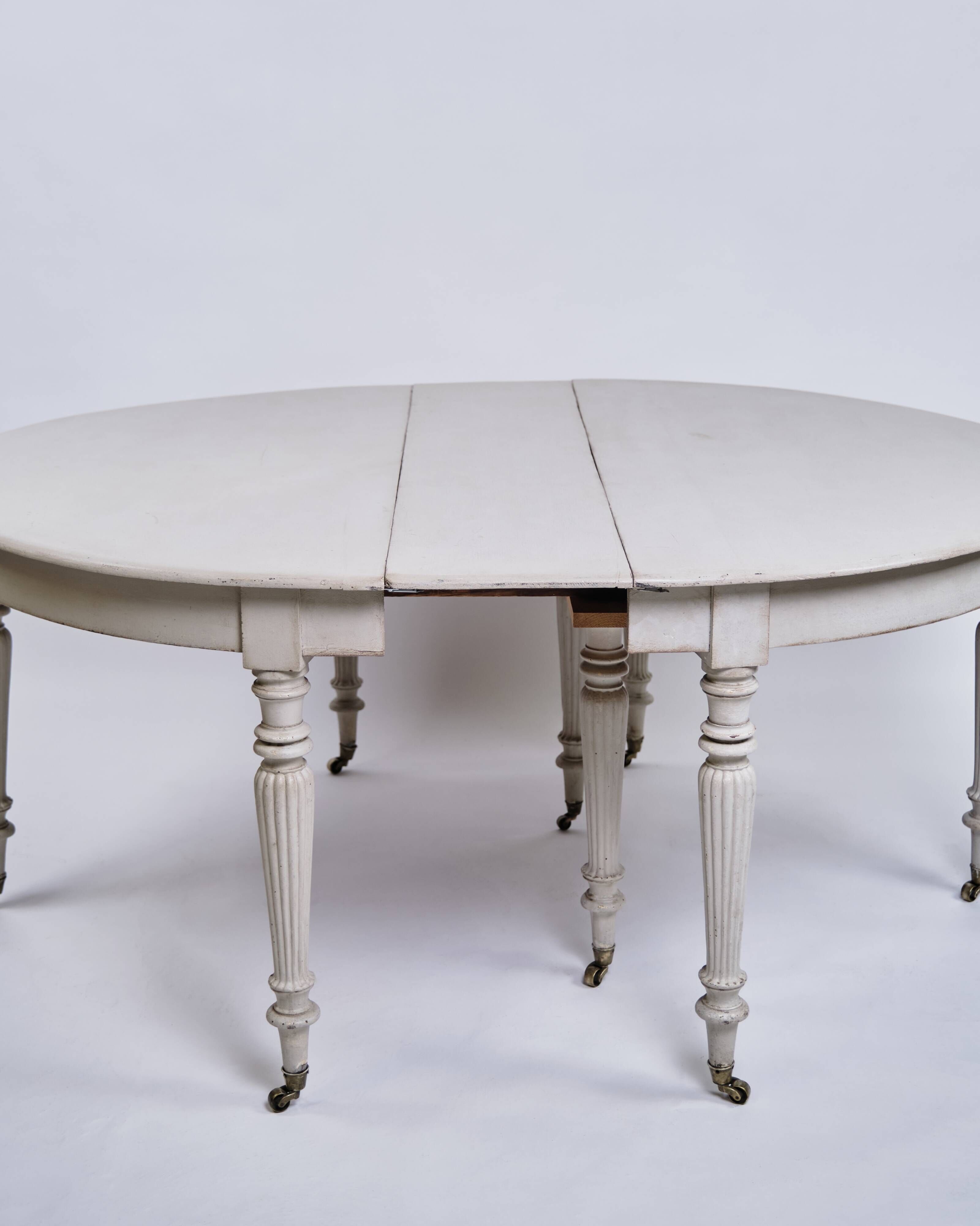 Round Dining Table - Gustavian Style - Gray Painted - Round Legs - Brass Wh