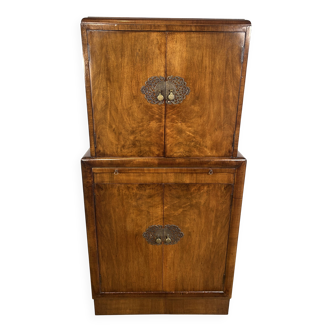 Meuble bar Art déco vintage en noyer (1920-1940) Superbe meuble à cocktail