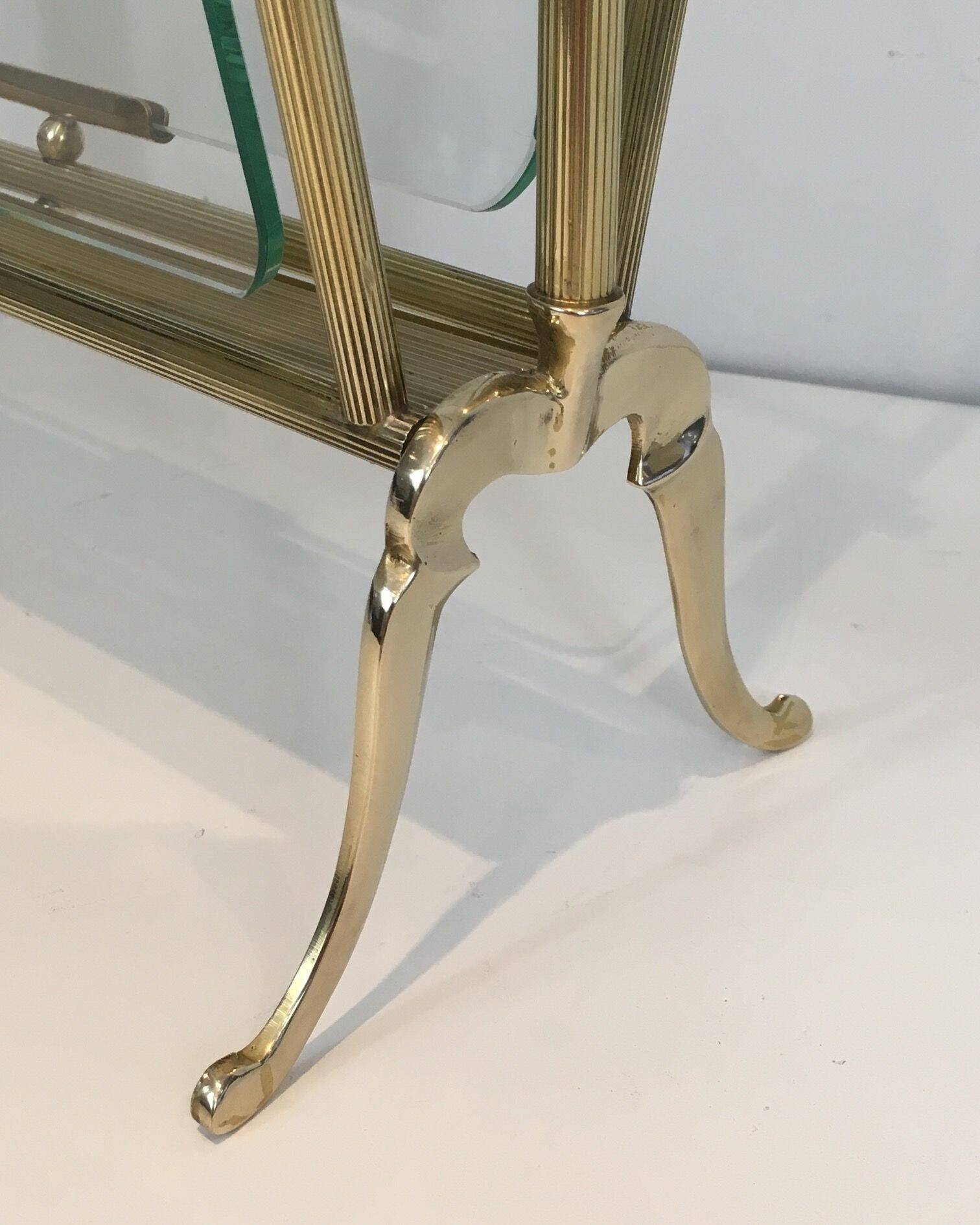 Brass and Transparent Glass Magazine Rack by Maison Jansen