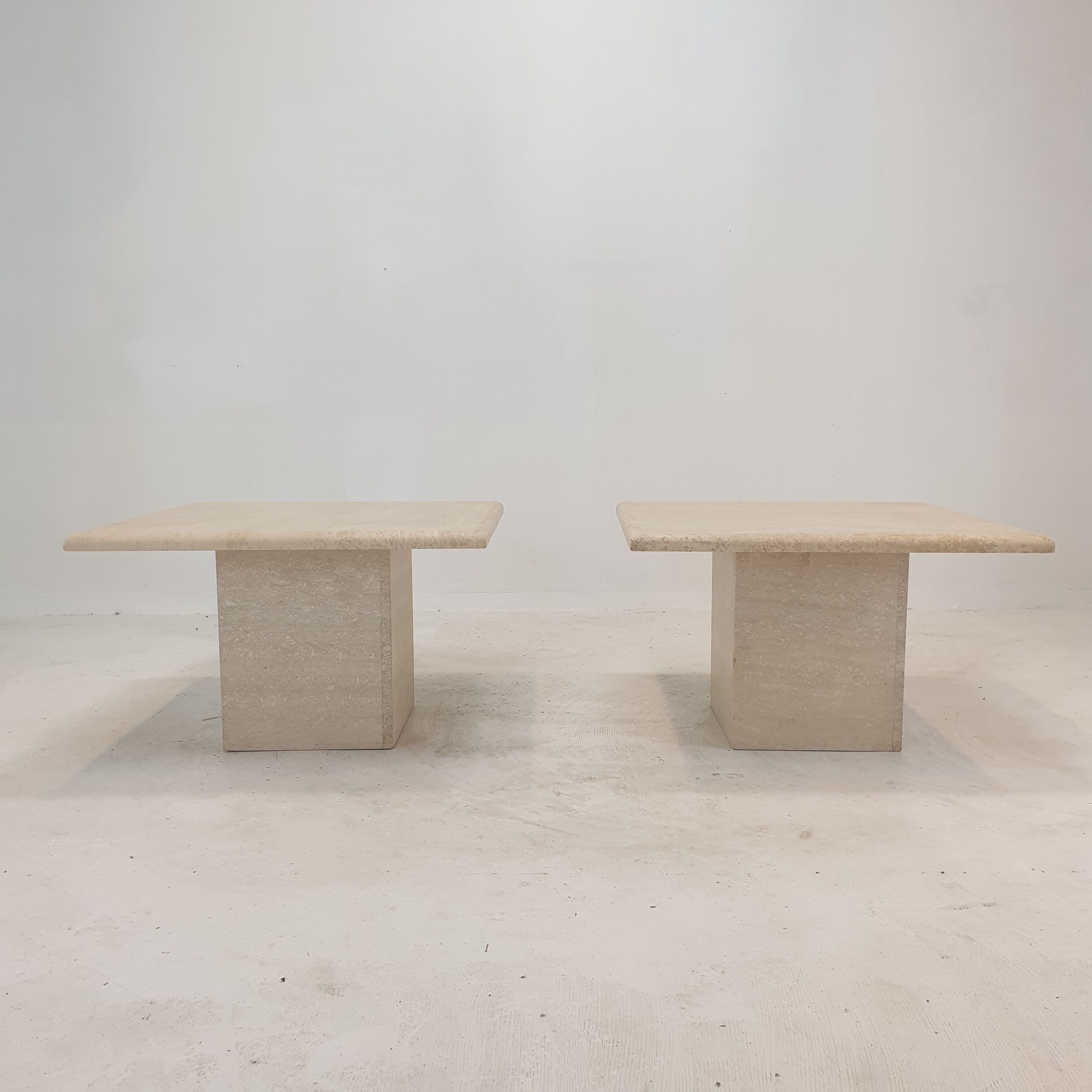 Set of 2 Italian Travertine Coffee or Side Tables, 1980s