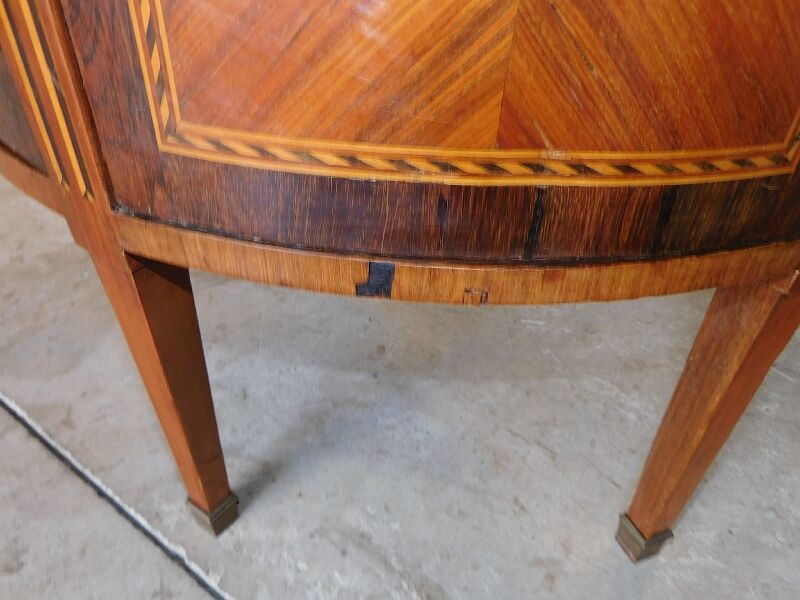 Chest of drawers half moon in marquetry 2 drawers marble top late nineteenth century