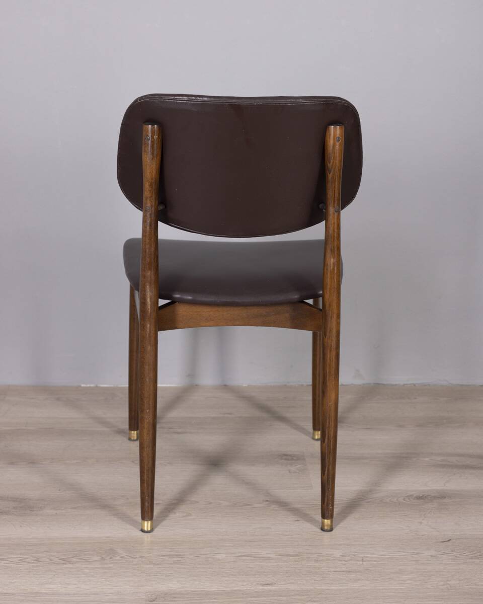 Set of 8 vintage 1960s wood and leather chairs designed by anonima castelli