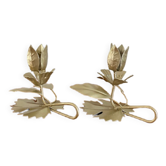Pair of vintage flower candle holders in gold painted metal