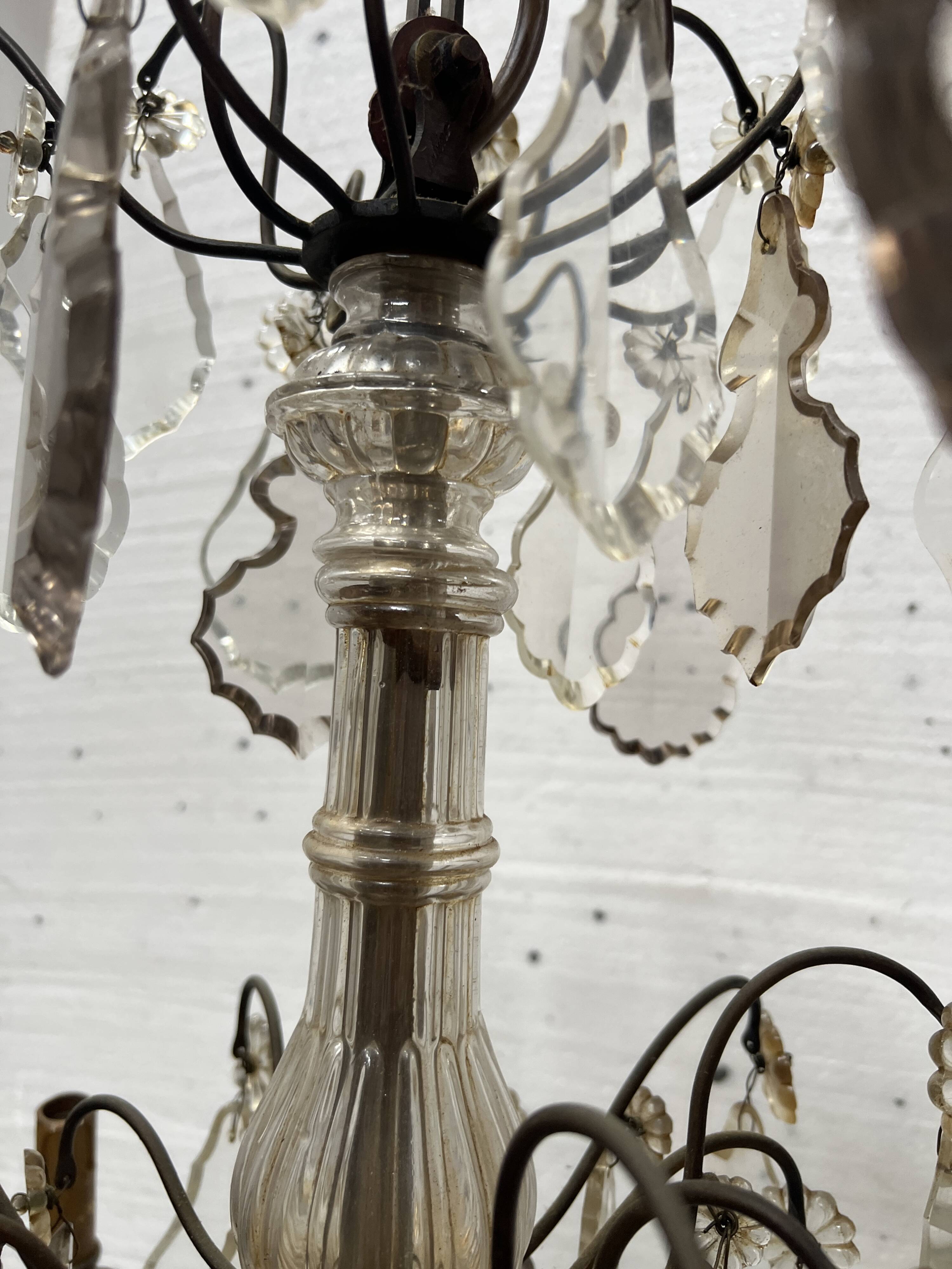 Louis XV style chandelier with pendants and colored glass fruits, 20th century