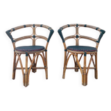 Pair of bistro chairs in bamboo and two-tone weaving