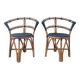 Pair of bistro chairs in bamboo and two-tone weaving