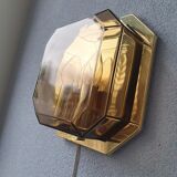 Geometric smoke topaz glass wall lamp, Glashütte Limburg, 80s